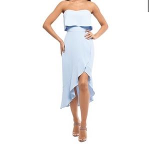 WHITE XSCAPE Crepe Bustier Ruffle Dress